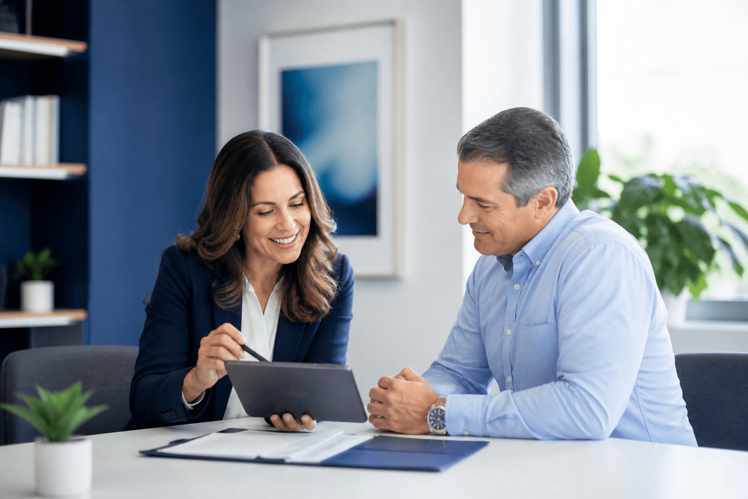 Personal injury firm representative reviewing next steps with an individual.